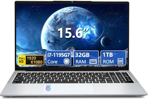 Gaming Laptop Core i7, 15.6 Inch Laptop Computer, Laptops 32GB RAM 1TB SSD, 180 Angle Open,FHD 1920 * 1080 Display,Fingerprint Unlock,Backlit Keyboard,WiFi5 HDMI*1,win 11 pro,computer i7,Business Work