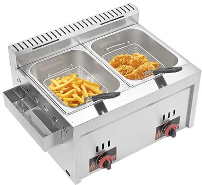 20 Liter Commercial Double Deep Fat Fryer with Basket Easy Clean for Restaurant, Home Kitchen, Snack Bar
