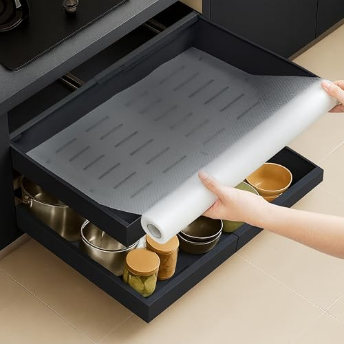 Tiroir Coulissant Cuisine Gris Foncé Extensible - Organiseur Rangement Placard Télescopique avec Tapis Antidérapant et Fixation Adhésive Solide Sans Perçage - Gain de Place pour Sous Évier et Étagère