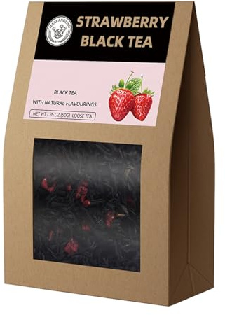 HANFANGLING Té negro de fresa, hoja suelta 100% Natural, mezcla de fruta de fresy Aroma a té negro