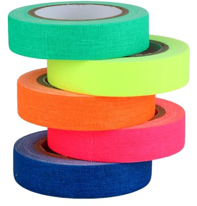 5PCS Fluorescent Cloth Tape 12.7mm x 5m, Neon Gaffer Tape for UV Blacklight Party, Coloured Tape for Kids DIY Walls Floors Clothes Crafts