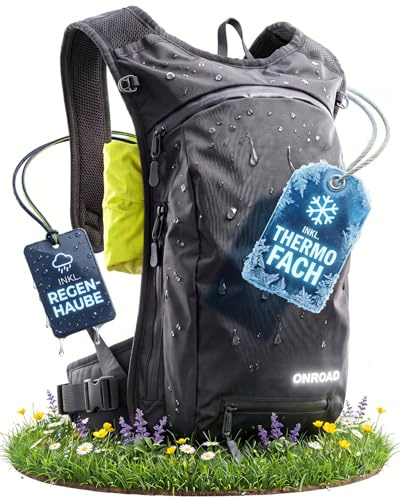 Fahrradrucksack 6L Herren & Damen ONPACK – Ultraleicht 350g – Kleiner Rucksack mit Thermofach & Helmnetz – Kleiner Fahrrad Rucksack für Männer & Damen inkl. Regenschutz, MTB Rucksack