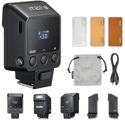 GODOX iT22S TTL Kamerablitz 1/8000s HSS 700 Blitze Bei Voller Leistung 1,5 s Wiederaufladezeit Kamera Speedlite mit magnetischen Diffusoren und Farbfiltern für Sony Kameras (Schwarz)