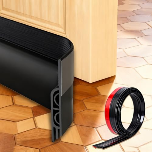 Bubuny Türdichtung Zugluftstopper für Türen 1M Schwarz, Selbstklebende Türbodendichtung aus Silikon, Tür Dichtung Unten für Schallschutz, Windschutz, Kälteschutz und Staubschutz Haustür