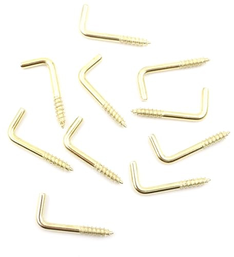 Design61 Schlitzhaken Gerade Schraubhaken Konsolhaken Stahlhaken Wandhaken mit Gewinde Einschraubhaken für Wand & Decke Haken zur Befestigung von Seilen Ketten Lampen Messing (2,3 x 25 mm, 10, stück)