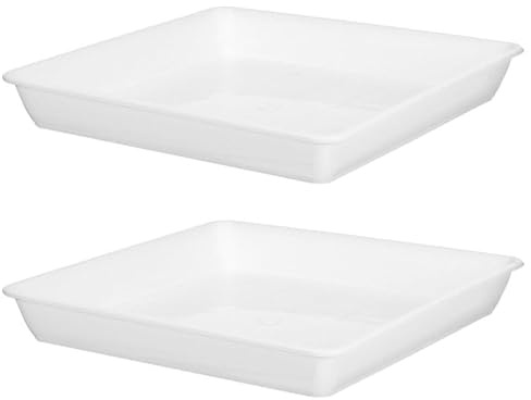 IWOWHERO 2pcs Square Plant Pot Saucer 35cm/13.76inch White Flower Pot Tray Thickened Plastic Planter Water Drip Tray Plate for Succulent Outdoor Indoor Water Drainage