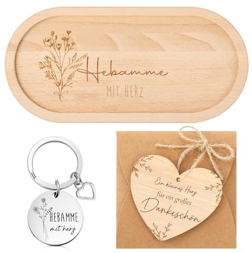 Otuuz Hebamme Geschenk mit Holztablett und Herzförmige Anhänger, Hebamme | Hebamme mit Herz Dankeschön, Danke-Geschenk zur Geburt Midwife und Weihnachten, Umschlag