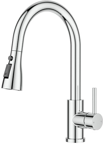 FORIOUS Grifo Cocina Extraíble, Torneira Cozinha, Grifo de cocina fregadero giratorio 360°, adecuado para fregaderos de curva alta, 2 modos, Cromo Pulido
