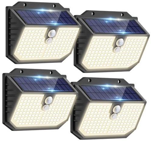 nipify Solarlampen für Außen mit Bewegungsmelder, 3 Modi Solar Bewegungsmelder Aussen,IP65 Wasserdichte Außenleuchte,138 Superhelle LED Solarleuchten Outdoor für Garten Garage Hof Stufen[4 Stück]