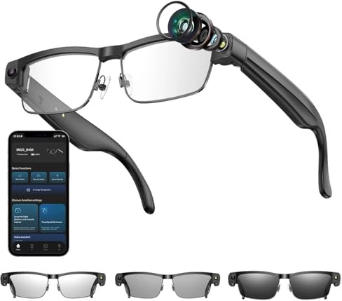 AI Smart Glasses 4K HD-Kamera, 800 W Anti Verwacklungs Kamera Brille mit Videoaufzeichnung, Duale Mikrofone mit Geräuschunterdrückung, Simultanübersetzung, ChatGPT Integration (Photochromic Lenses)