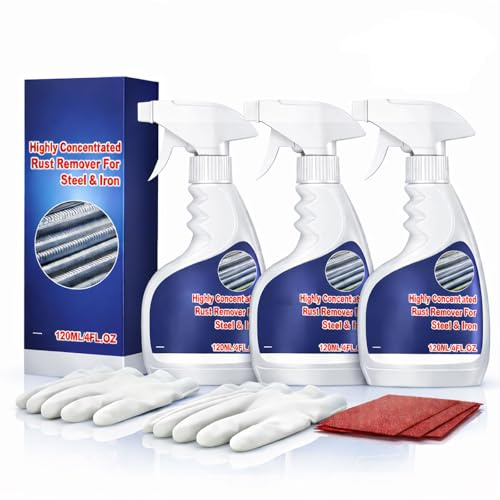 Rostentferner Spray für Metall & Stahl – 120ml Hochkonzentrierter Rostlöser für Auto, Fahrrad & Haushalt – Effektive Reinigung von Flugrost ohne mühsames Schrubben – Inkl. Zubehör (3pcs)