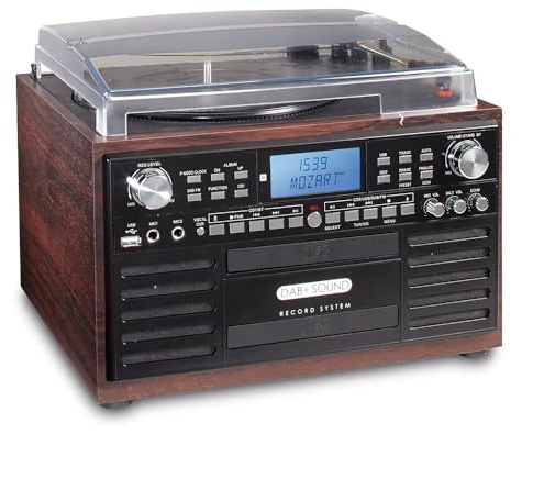 EUROtops DAB+ Musikanlage mit CD-Brenner, Plattenspieler und Kassettendeck | Bluetooth, USB-Aufnahme, Kompaktanlage mit 2 CD-Laufwerken, Stereoanlage, Fernbedienung, großes Display, HiFi-Anlage