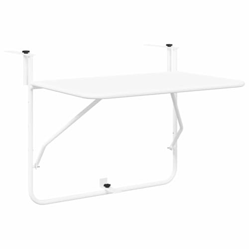 HGBNMER Tavolo da balcone sospeso bianco 60 x 39 x 65 cm in acciaio pieghevole per balcone, piccolo tavolo pieghevole in robusto acciaio per terrazza e giardino