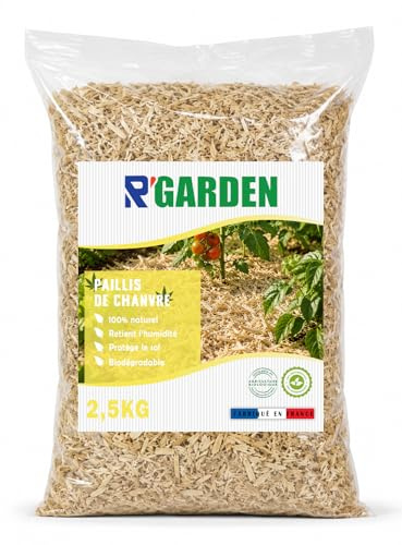 R'GARDEN - Paillis de Chanvre Premium - 100% Naturel et Biodégradable - Protection du Sol - Économie d'Eau - Pour Potager, Massifs, Arbres et Arbustes - Fabriqué en France (2.5KG)