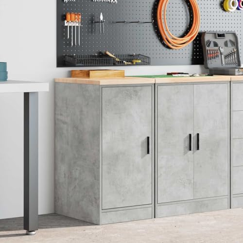 Ordellia Armoire de rangement pour garage - Gris béton - En pin et bois - 40 x 51 x 85 cm - 2 compartiments - Charge maximale de 60 kg - Armoire d'atelier pour garage, atelier, entrepôt, bureau