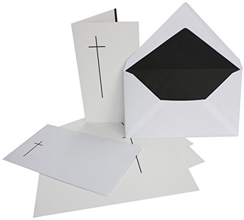 FarbenFroh by GUSTAV NEUSER 100x Trauerkarten-Set mit Kreuz ca. B6 11,4 x 19,5 cm & Trauer-Umschlägen mit schlichtem Kreuz & schwarzem Futter, Faltkarten Trauer-Anzeigen