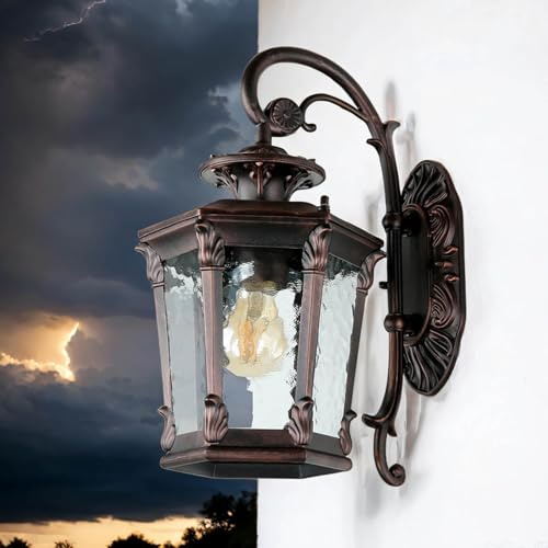 Nowodvorski Rustikale Wandleuchte Außen E27 Bronze Antik regenfest 40cm Ornament Glas Wegbeleuchtung Garten Balkon