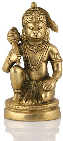 craftvatika Statue aus Messing mit Herr Hanuman, Hindu-Stärke, Gott Bajarang Bali, sitzende Skulptur, Heimbüro-Dekoration (Größe: 13 cm)
