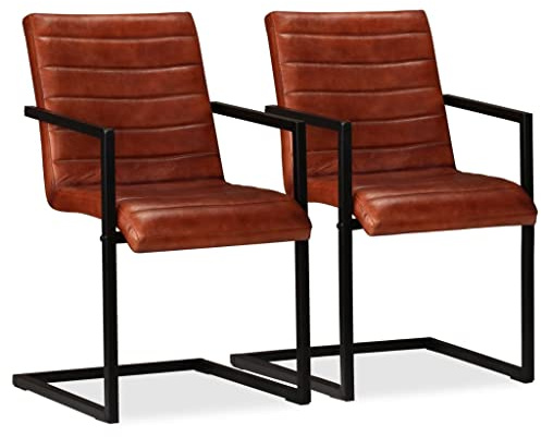 vidaXL Esszimmerstühle 2 STK. Braun Echtleder