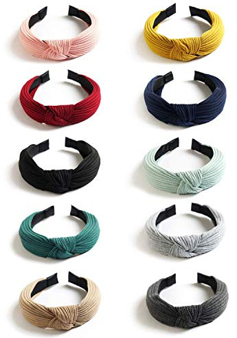 DRESHOW 10 Piezas Diademas de Pelo Anchas Elástica Turbantes Diadema de Nudo Bandas Diadema Para Mujeres y Niñas