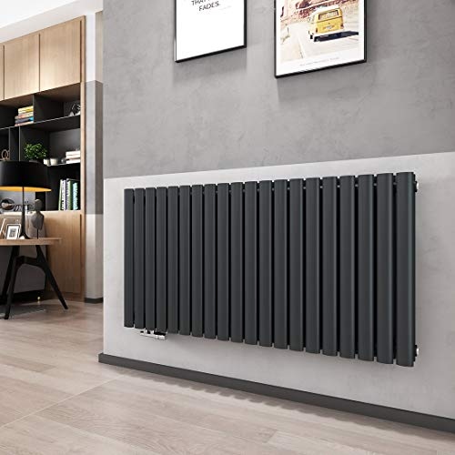 Heilmetz Design Paneelheizkörper 600 x 1180 mm Doppellagig Anthrazit Oval Röhren Heizkörper Seitenanschluss Horizontal Wohnzimmer/Badezimmer Heizkörper Heizung