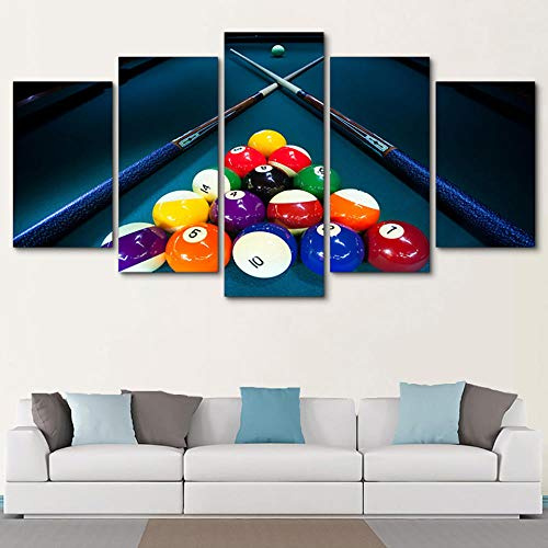 QRTQ Leinwanddrucke 5 Panel 200x100 cm Sportfarben-Billard Wandkunst Leinwand Decor Malerei Kunst Malerei Bild der Wanddekoration für Wohnzimmerkorridorschlafzimmer(Kein Rahmen)