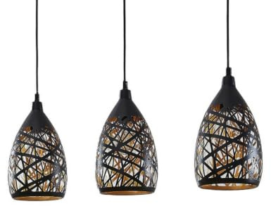 Lindby Esstisch Pendelleuchte, Hängeleuchte Metall schwarz-gold Hängelampe 3x E27 max. 60W ohne Leuchtmittel Wohnzimmer Esszimmer Pendellampe