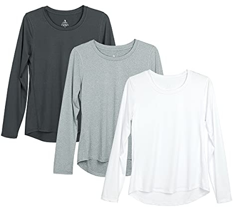 icyzone Damen Sport Shirt Langarm 3er Pack Atmungsaktive Laufshirt Funktionsshirt für Gym Fitness
