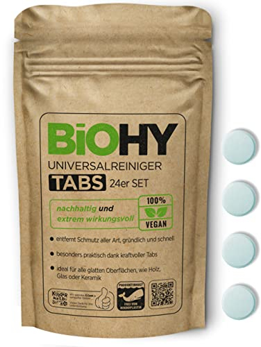 BiOHY Universalreiniger Putzmittel Tabs (24er-Set) | nachhaltige Allzweck-Tabletten zum Auflösen | Haushaltsreiniger | mikroplastikfrei | Küchen-, Bad- & Glasreiniger | entfernt Kalk, Fett