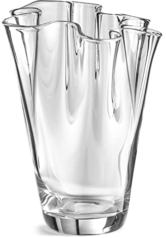 KUBUS Glass Flower Vase 23cm, Unique Design with Wavy Top, Robust & Heavy, Mouth Blown, Ideal for Tulips, Wedding, Centerpieces