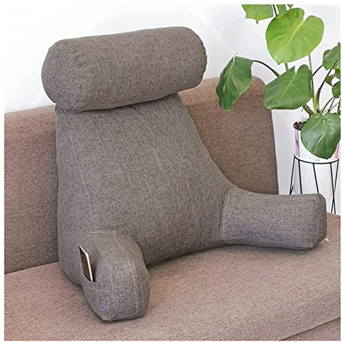 DFANCE Lesekissen mit Armlehnen,Komfortables Lesekissen Kissen Rückenkissen mit Seitentaschen und Abnehmbarer Nackenstütze,Perfekt als Lesekissen Wandkissen Rückenlehne,Dark Gray