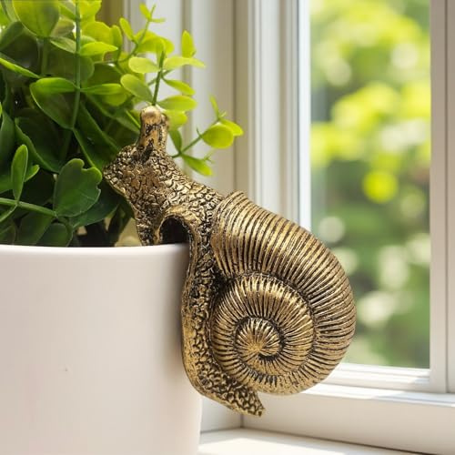 JARPSIRY Vintage Bronze Kletterschnecke Statue Blumentopf und Vase Hugger Miniatur Feengarten Terrarium Dekor Kunstharz Kunst Terrasse Rasen Hof Ornamente Outdoor Zaun Dekorationen