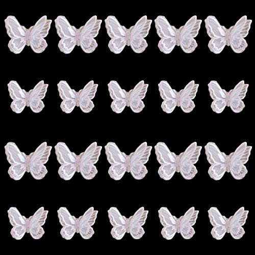 JKJF 20 Stück Doppelschichten Schmetterling Organza Patches Spitze Schmetterling Applikationen Schmetterling Nähen Aufnäher für DIY Handwerk Kleidung Gardine Tischtuch Taschen Schal – Weiß 2 Größen