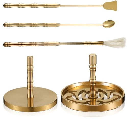 DOITOOL Messing Weihrauch Werkzeug Set 5-Teilig Mit Lotusform Form DIY Set Räuchersiegel, Aschepresse, Kupfergriff Räucherpinsel, Räucherschaufel, FüR Meditation Yoga Und Zuhause Räucherstäbchen
