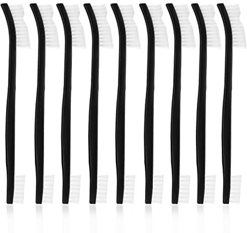 Abeillo Double-Ended Nylon Cleaning Brushes, Set of 9, Black & White, Plastic Handles, Ideal for All Kinds of Small Objects