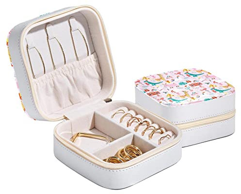 Reise-Schmuckschatulle mit doppeltem Reißverschluss, Weihnachts-Einhorn-Dinosaurier, Flamingo, Alpaka, Schwein, Schmuck-Organizer, kleiner Schmuck-Etui, Ohrring-Ringhalter für Frauen und Mädchen