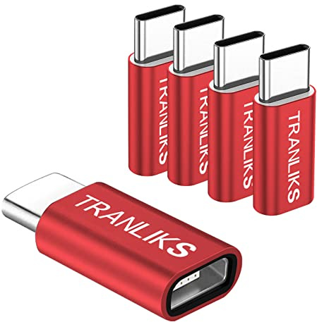TRANLIKS Adapter USB C auf Micro USB, 5 Stück Micro USB Female auf USB Typ C Male Adapter Geeignet für Laden und Data Sync(Rot)