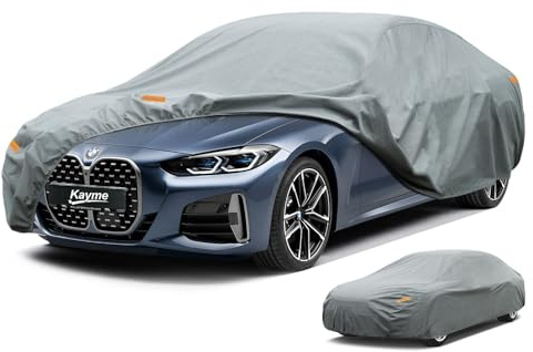 kayme Robustes Autoabdeckung Wasserdicht Atmungsaktiv, Vollgarage Autoplane für Regen Sonne Staub Schutz, Abdeckplane für Audi A5 S5 RS5, Ford Mustang, BMW 4 Series, Jaguar XK usw.(470 bis 490 cm)