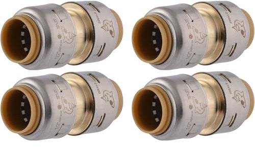 SharkBite Max 1/2 Inch Coupling, Pack of 4, Push to Connect Brass Plumbing Fitting, PEX Pipe, Copper, CPVC, PE-RT, HDPE, UR008A4