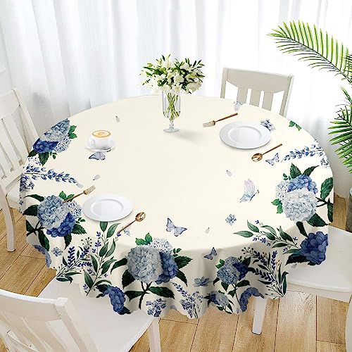Eikione Round Tablecloth, Summer Tablecloths Polyester Waterproof Stain Wrinkle Free, Indoor and Outdoor Table Cover for Kitchen Party Dining Table
