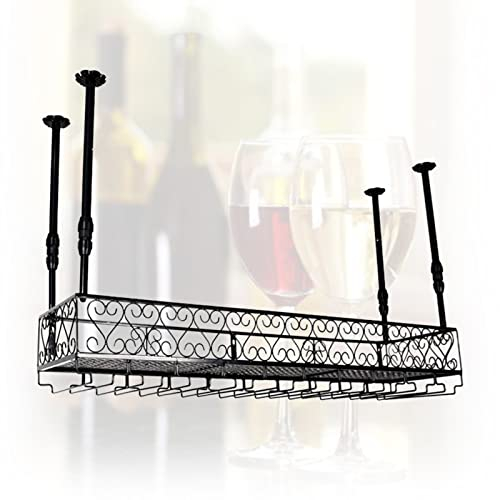 Decken-Weinregal aus Eisen, rustikal, Weinflasche, Glas, schwimmende Regale mit Stielgläsern, verstellbare Hängepflanzen, Fotos, Weinauslage, dekorierter Halter