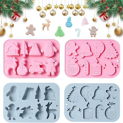 Monsully Weihnachten Schokolade Form, Weihnachten Silikon-Schokoladenformen Pralinenform aus Silikon Pralinenform Weihnachten Silikon Non Stick 3D-Schokoladenform, für Backen Gelee Süßigkeiten