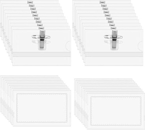 60 Stück Ausweishülle mit Clip, Transparent Namensschilder, Kartenhülle mit Clip, PVC Namensschild mit Clip und Nadel, Namensschilder mit Clip ID-Kartenhalter für Kleidung (90X55mm)