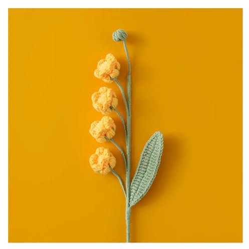 DIUKES Mazzo decorativo Bouquet di fiori intrecciati all'uncinetto Campana artificiale Orchidea Decorazione di San di fiori di mughetto intrecciata a mano Decorazioni per la casa (Color : Yellow)