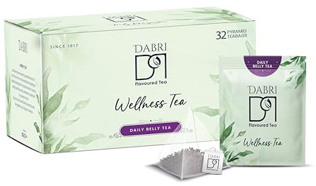 Dabri Daily Belly Wellness Tea Bags 32pcs | Great for Bloating | Relief from Constipation and indigestion | Relief from acidityand gastric problems (32 pyramid bags)