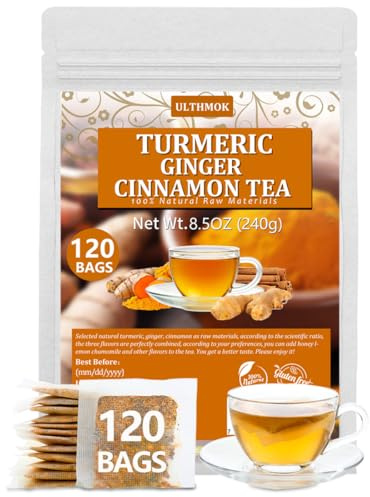 120 Premium Turmeric, Ginger, Cinnamon Blend Tea Bags, 100% Natural & No Additives & Caffeine Free.