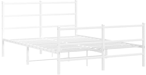vidaXL Bettgestell, Bettrahmen mit Lattenrost, Bett Gästebett mit Kopfteil Fußteil, Metallbett Doppelbett Schlafzimmerbett, Weiß 140x200cm Metall
