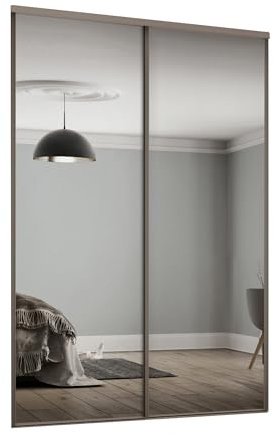 SPACEPRO Heritage Sliding Mirror Wardrobe Doors – Modern 2 door Sliding Mirror Wardrobe, Stone Grey Finish, Full Length Mirror Sliding Door Kit with Track, Ideal for 2260mm x 1793mm opening size