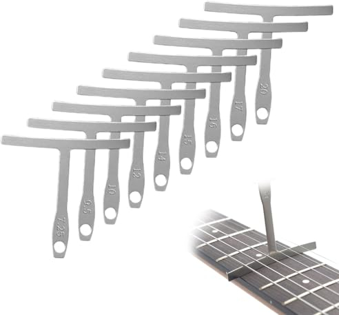 MWUMRCM Radiuslehre für Untersaiten, 9 Stück Radius Messgeräte für Gitarre, Messwerkzeug für Gitarre, Radius Saiten Messgerät, Gitarre Gauge für Gitarre Bass Bridge Griffbrett Sattel