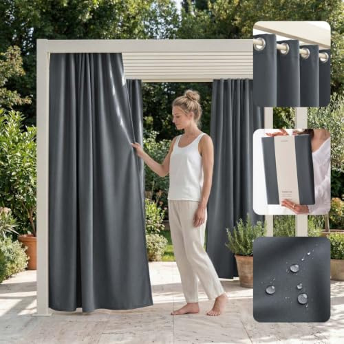ROOM99 Utomhusgardiner med öljetter Garden Line 155 x 270 cm bred x höjd utomhus gardin väderbeständig vattentät insynsskydd solskydd gardiner trädgård vindtät mörkgrå
